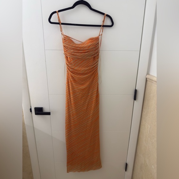 Zara Dresses & Skirts - Zara Strapless Orange Striped Dress